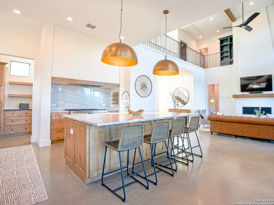 Fireplace, Interior, Kitchen, Living room, Pendant Lights, Recessed Lighting