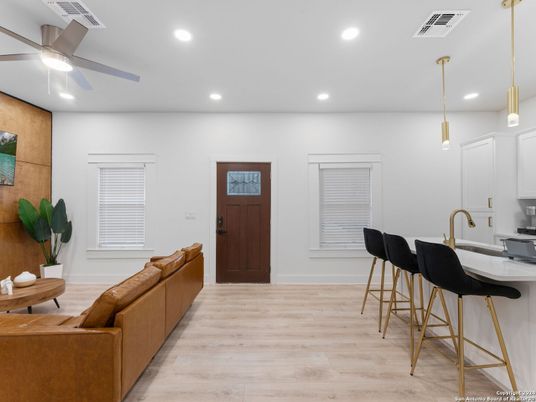 Interior, Kitchen, Pendant Lights, Recessed Lighting, Wood Texture Flooring