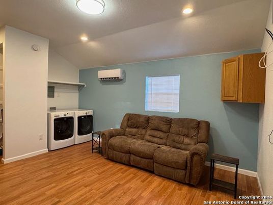 Interior, Living room, Recessed Lighting, Washer, Wood Texture Flooring