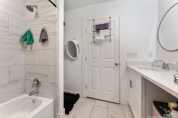 Bathroom, Interior, Marble Walls, Wood Texture Flooring