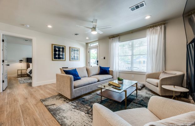 Interior, Living room, Recessed Lighting, Wood Texture Flooring