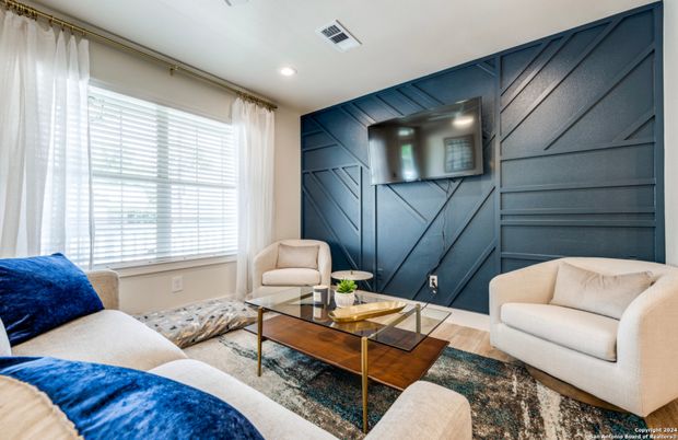 Interior, Living room, Recessed Lighting, Wood Texture Flooring