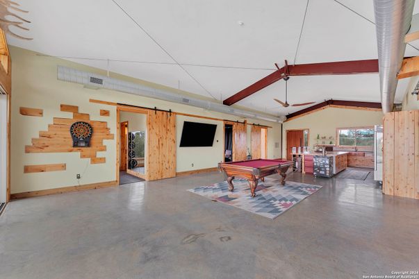 Billiard Table, Game Room, Interior, Wooden Beams