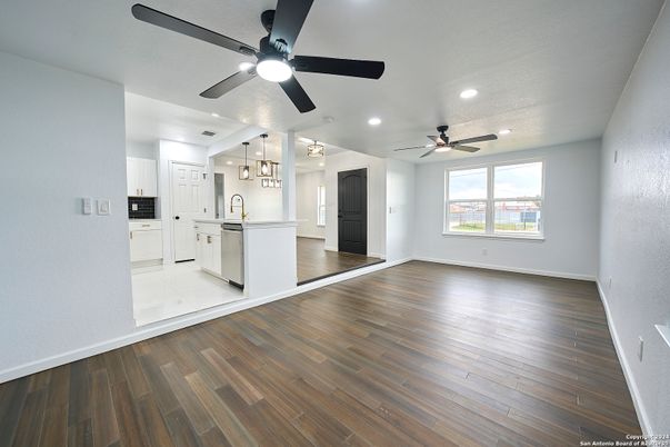 Interior, Kitchen, Pendant Lights, Recessed Lighting, Wood Texture Flooring