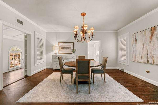 Chandelier, Dining room, Interior, Wood Texture Flooring