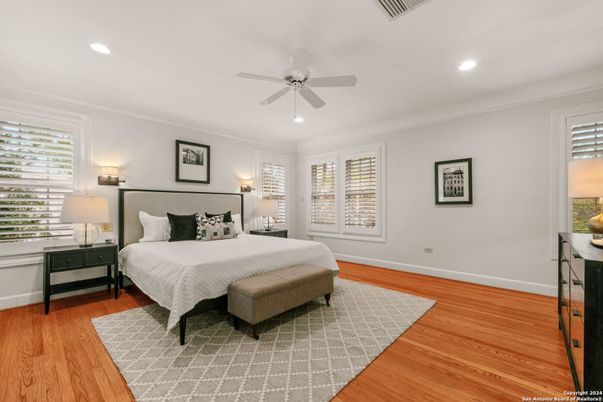 Bedroom, Interior, Recessed Lighting, Wood Texture Flooring