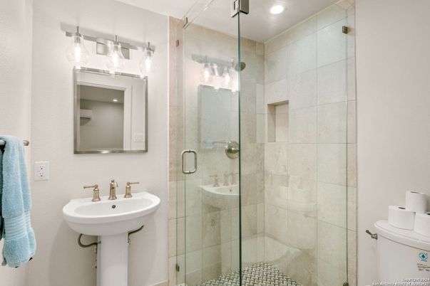 Bathroom, Glass Shower, Interior, Recessed Lighting