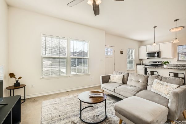 Interior, Kitchen, Living room, Pendant Lights, Stainless Steel Appliances, Wood Texture Flooring