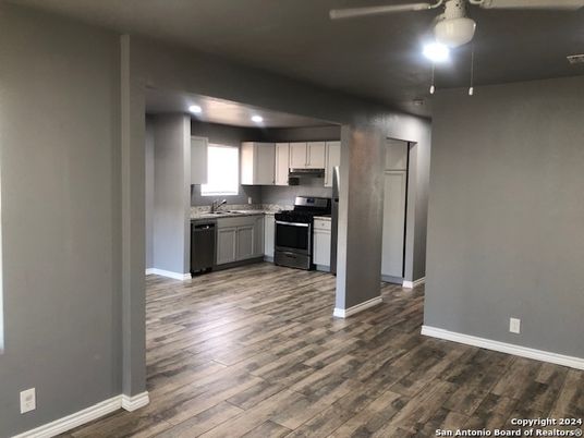 Interior, Kitchen, Stainless Steel Appliances, Wood Texture Flooring