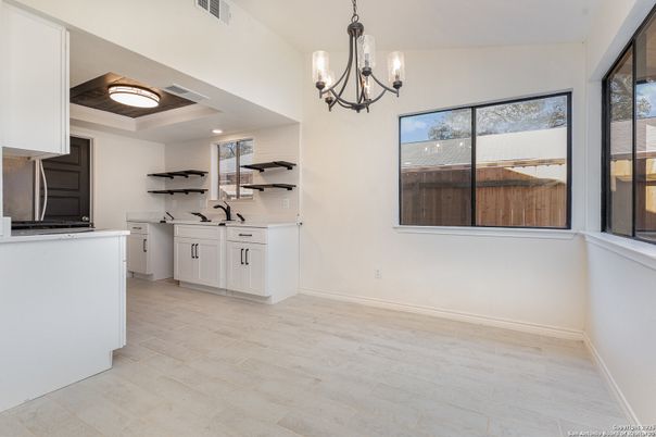 Chandelier, Interior, Kitchen, Pendant Lights, Recessed Lighting, Wood Texture Flooring