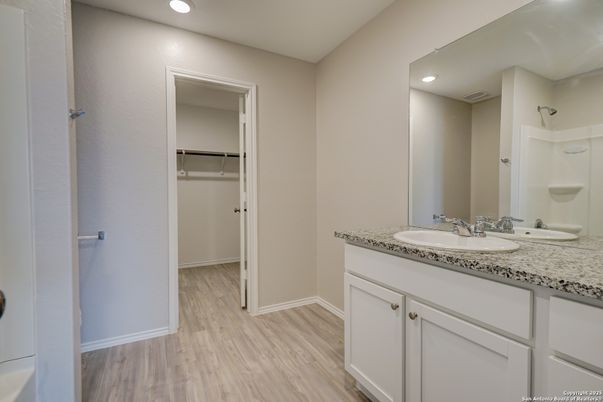 Bathroom, Interior, Recessed Lighting, Walk-in Closets, Wood Texture Flooring