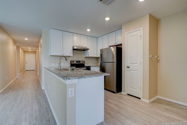Interior, Kitchen, Recessed Lighting, Wood Texture Flooring