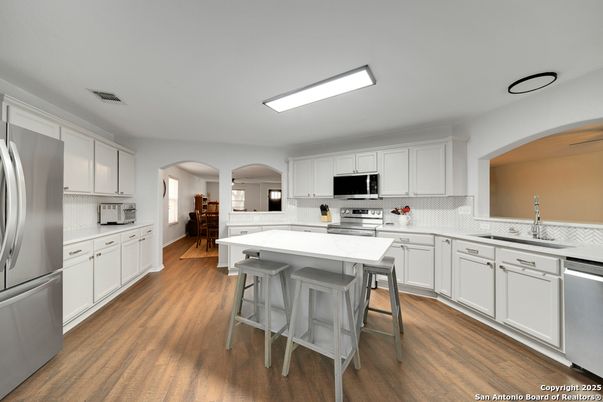Interior, Kitchen, Stainless Steel Appliances, Wood Texture Flooring