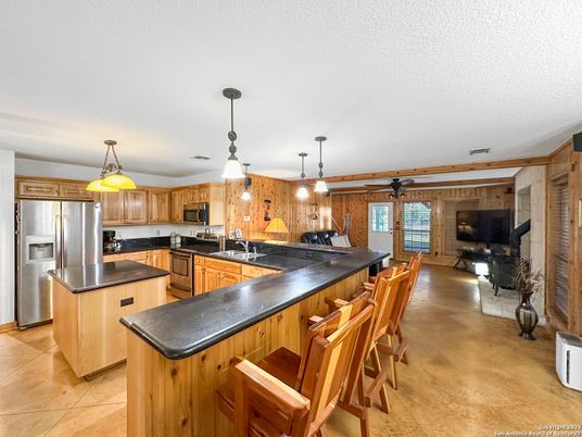 Interior, Kitchen, Pendant Lights, Stainless Steel Appliances, Wooden Walls