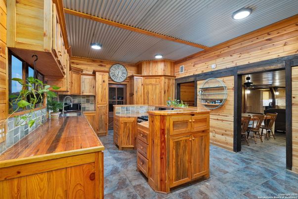 Dining room, Interior, Kitchen, Recessed Lighting, Wooden Walls