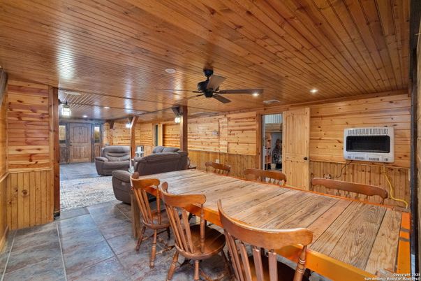Dining room, Interior, Living room, Recessed Lighting, Wooden Ceilings, Wooden Walls