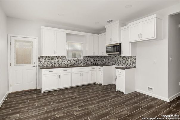 Interior, Kitchen, Recessed Lighting, Wood Texture Flooring