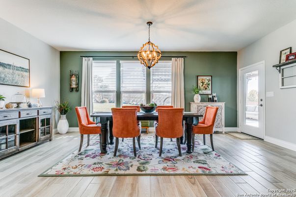 Chandelier, Dining room, Interior, Pendant Lights, Wood Texture Flooring