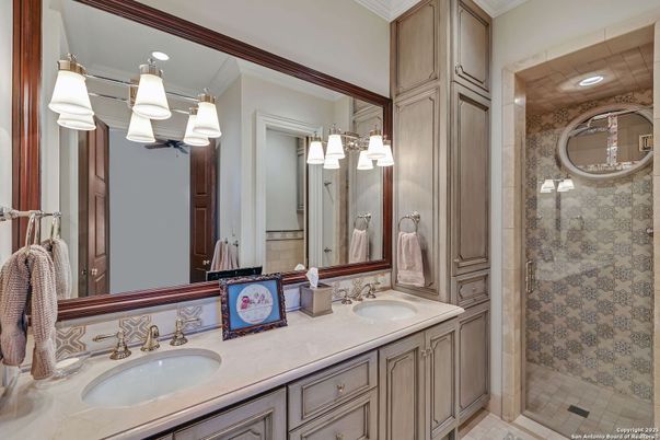Bathroom, Dual Sink Vanities, Glass Shower, Interior, Recessed Lighting