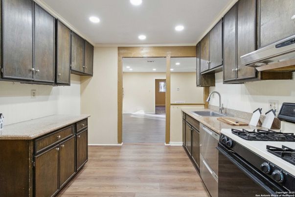 Interior, Kitchen, Recessed Lighting, Wood Texture Flooring