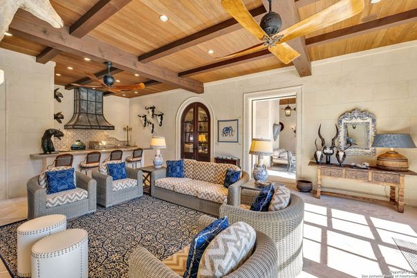 Interior, Kitchen, Living room, Recessed Lighting, Stone Walls, Wooden Beams, Wooden Ceilings