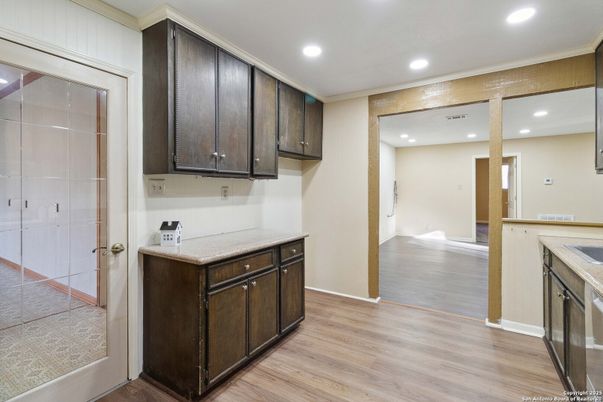 Interior, Kitchen, Recessed Lighting, Wood Texture Flooring