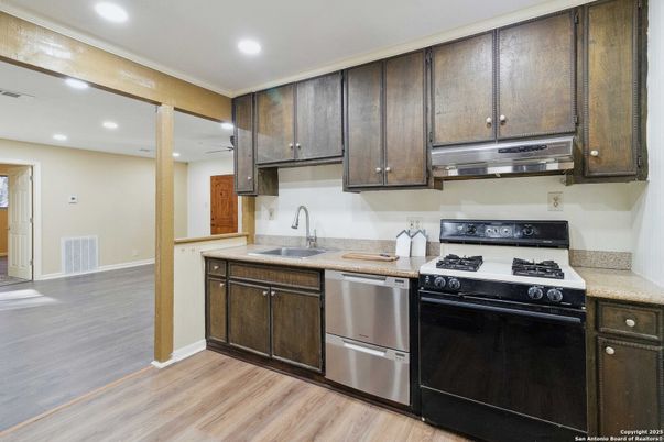 Interior, Kitchen, Recessed Lighting, Wood Texture Flooring