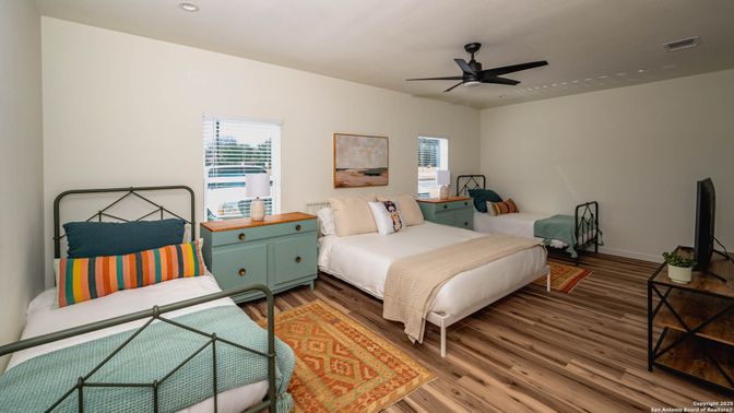Bedroom, Interior, Recessed Lighting, Wood Texture Flooring