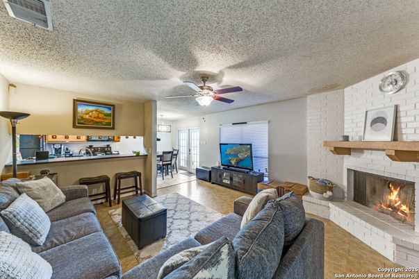 Dining room, Fireplace, Interior, Living room, Stone Walls