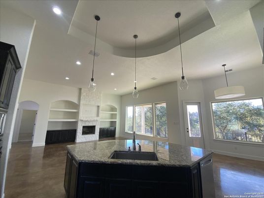 Fireplace, Interior, Kitchen, Pendant Lights, Recessed Lighting