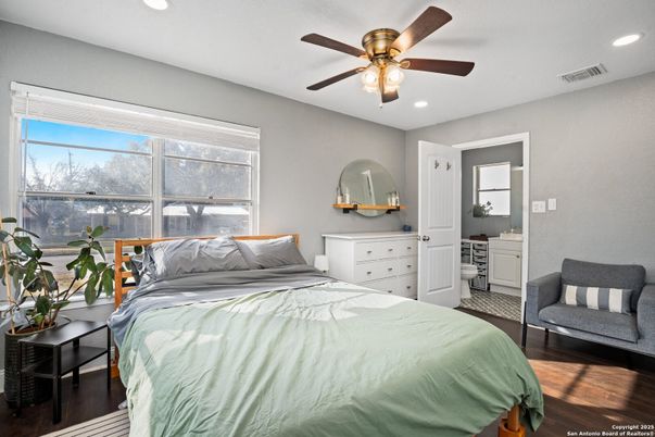 Bedroom, Interior, Recessed Lighting, Wood Texture Flooring