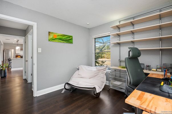 Home Office, Interior, Pendant Lights, Wood Texture Flooring