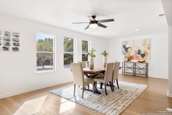 Dining room, Interior, Recessed Lighting, Wood Texture Flooring