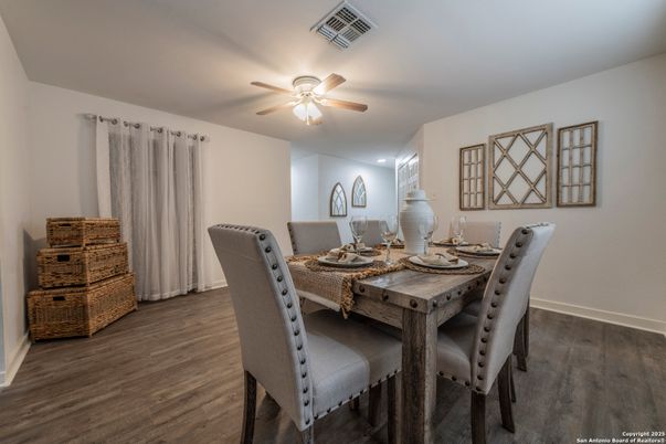 Dining room, Interior, Recessed Lighting, Wood Texture Flooring