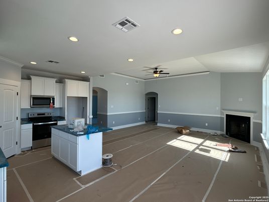 Empty room, Fireplace, Interior, Kitchen, Recessed Lighting