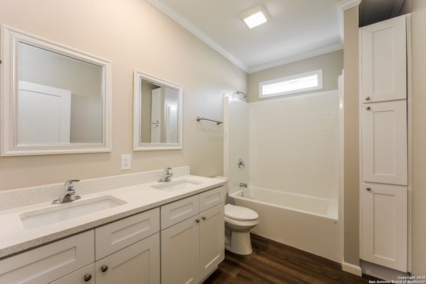 Bathroom, Dual Sink Vanities, Interior, Wood Texture Flooring