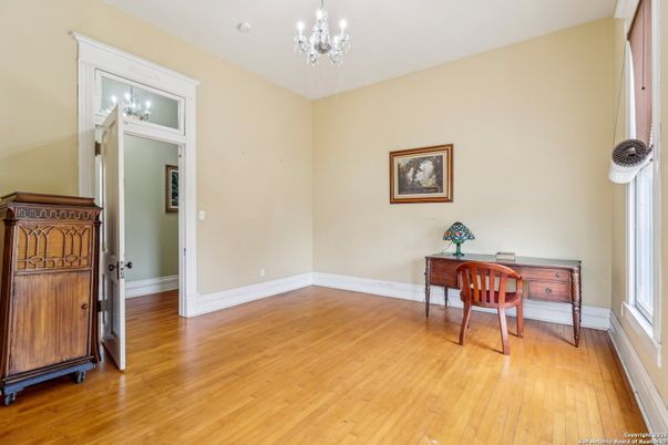 Chandelier, Home Office, Interior, Wood Texture Flooring