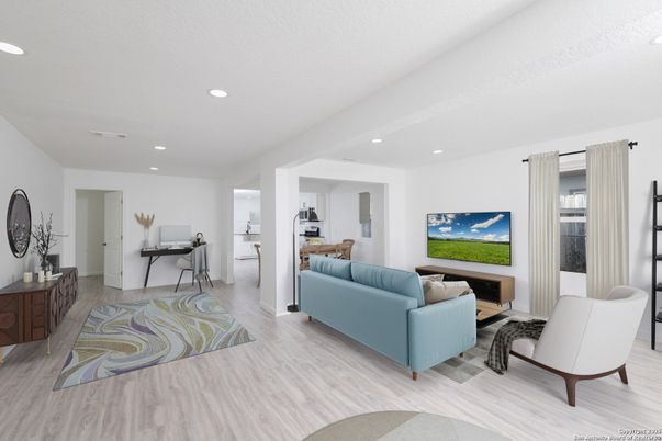 Interior, Kitchen, Living room, Recessed Lighting, Wood Texture Flooring