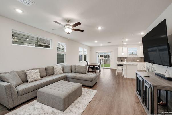 Dining room, Interior, Kitchen, Living room, Pendant Lights, Recessed Lighting, Wood Texture Flooring