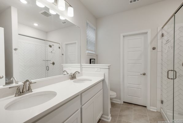 Bathroom, Dual Sink Vanities, Glass Shower, Interior, Recessed Lighting
