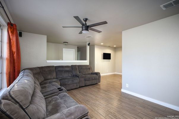 Interior, Living room, Recessed Lighting, Wood Texture Flooring