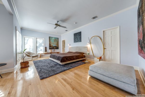 Bedroom, Interior, Recessed Lighting, Wood Texture Flooring