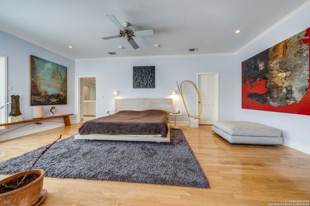 Bedroom, Interior, Recessed Lighting, Wood Texture Flooring