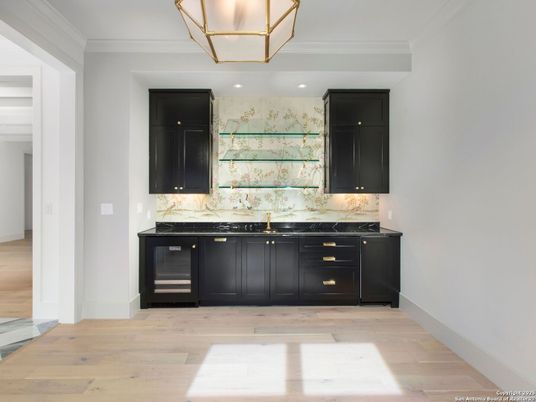 Interior, Marble Walls, Recessed Lighting, Wood Texture Flooring