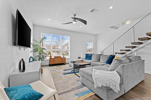 Interior, Living room, Recessed Lighting, Wood Texture Flooring