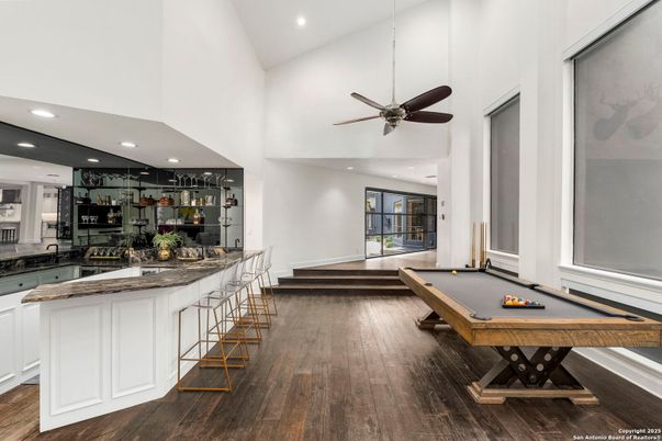 Billiard Table, Game Room, Interior, Recessed Lighting, Wood Texture Flooring