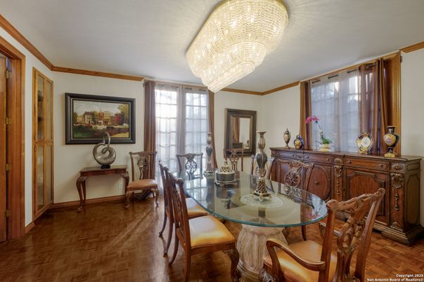 Chandelier, Dining room, Interior, Wood Texture Flooring