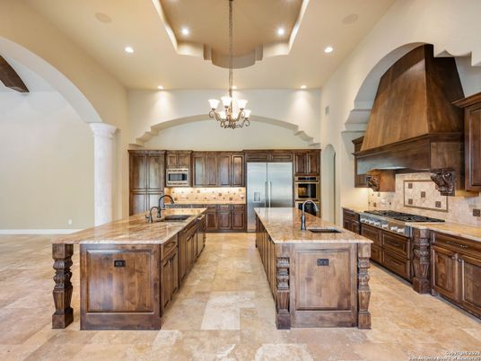Chandelier, Interior, Kitchen, Recessed Lighting, Stainless Steel Appliances