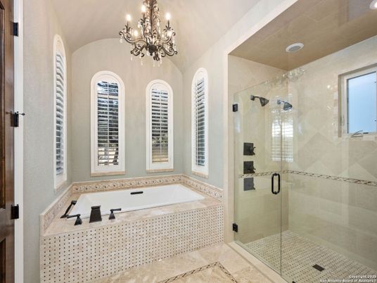 Bathroom, Chandelier, Glass Shower, Interior