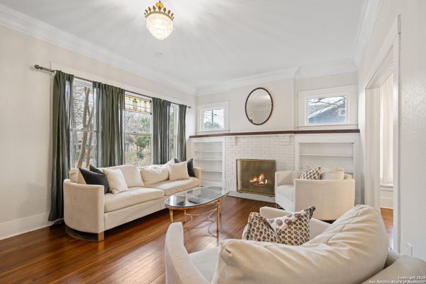 Fireplace, Interior, Living room, Stone Walls, Wood Texture Flooring